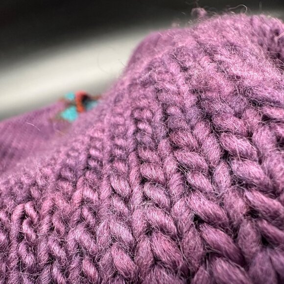 Purple Sweater Cable Knit Wool Large Womens Aztec The Territory Ahead V-Neck - Picture 7 of 8